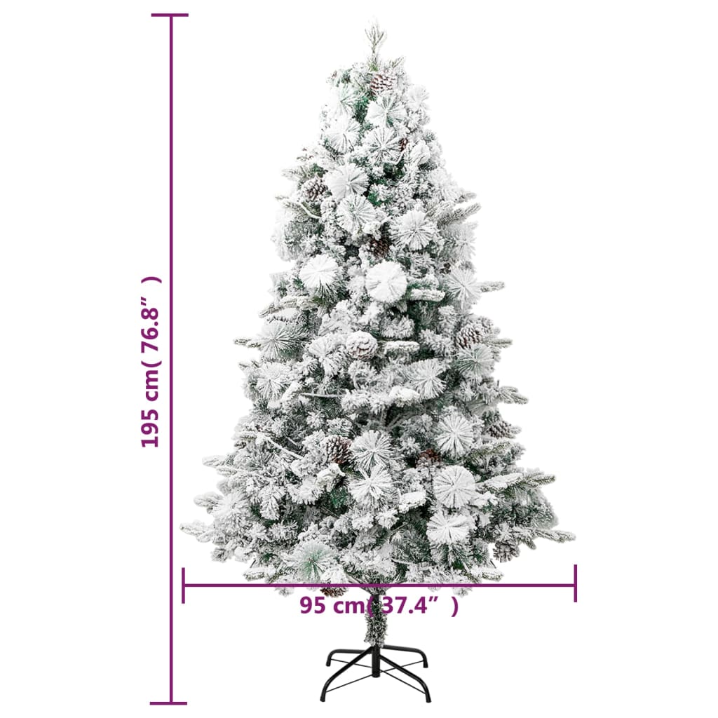 Pre-lit Christmas Tree with Flocked Snow&Cones 195 cm PVC&PE