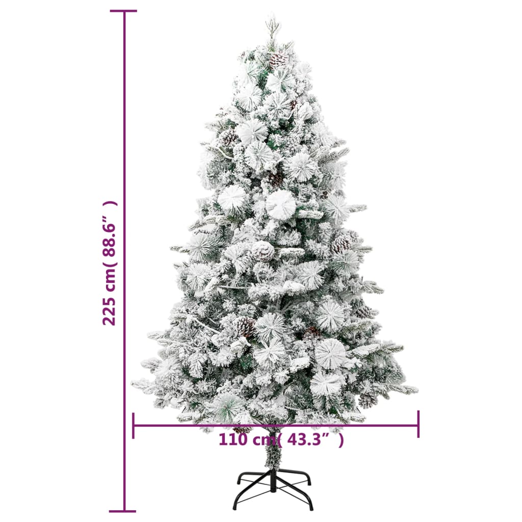 Pre-lit Christmas Tree with Flocked Snow&Cones 225 cm PVC&PE