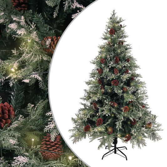 Pre-lit Christmas Tree with Pine Cones Green&White 120 cm PVC&PE