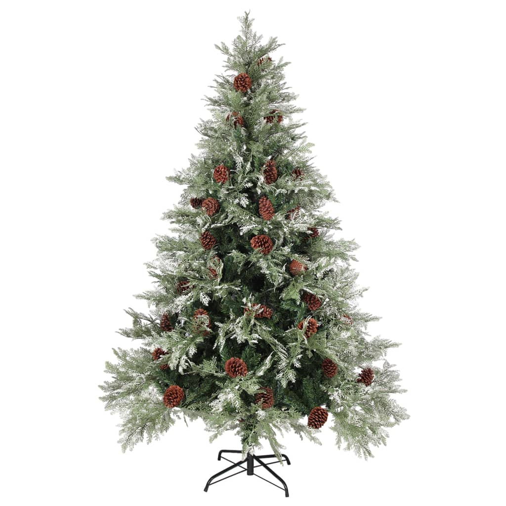 Pre-lit Christmas Tree with Pine Cones Green&White 150 cm PVC&PE