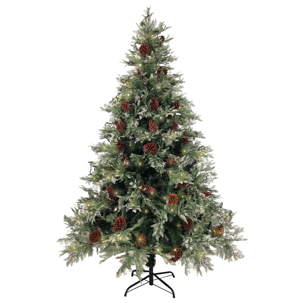 Pre-lit Christmas Tree with Pine Cones Green&White 150 cm PVC&PE