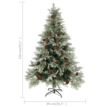 Pre-lit Christmas Tree with Pine Cones Green&White 150 cm PVC&PE