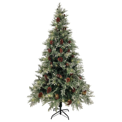 Pre-lit Christmas Tree with Pine Cones Green&White 195 cm PVC&PE