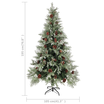 Pre-lit Christmas Tree with Pine Cones Green&White 195 cm PVC&PE