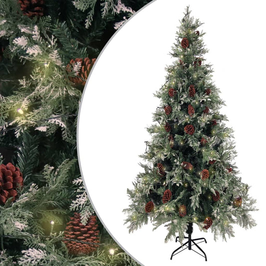 Pre-lit Christmas Tree with Pine Cones Green&White 225 cm PVC&PE