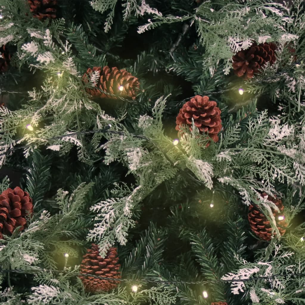Pre-lit Christmas Tree with Pine Cones Green&White 225 cm PVC&PE