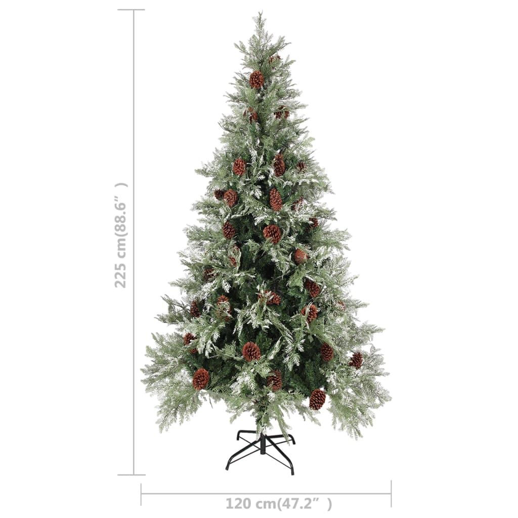 Pre-lit Christmas Tree with Pine Cones Green&White 225 cm PVC&PE
