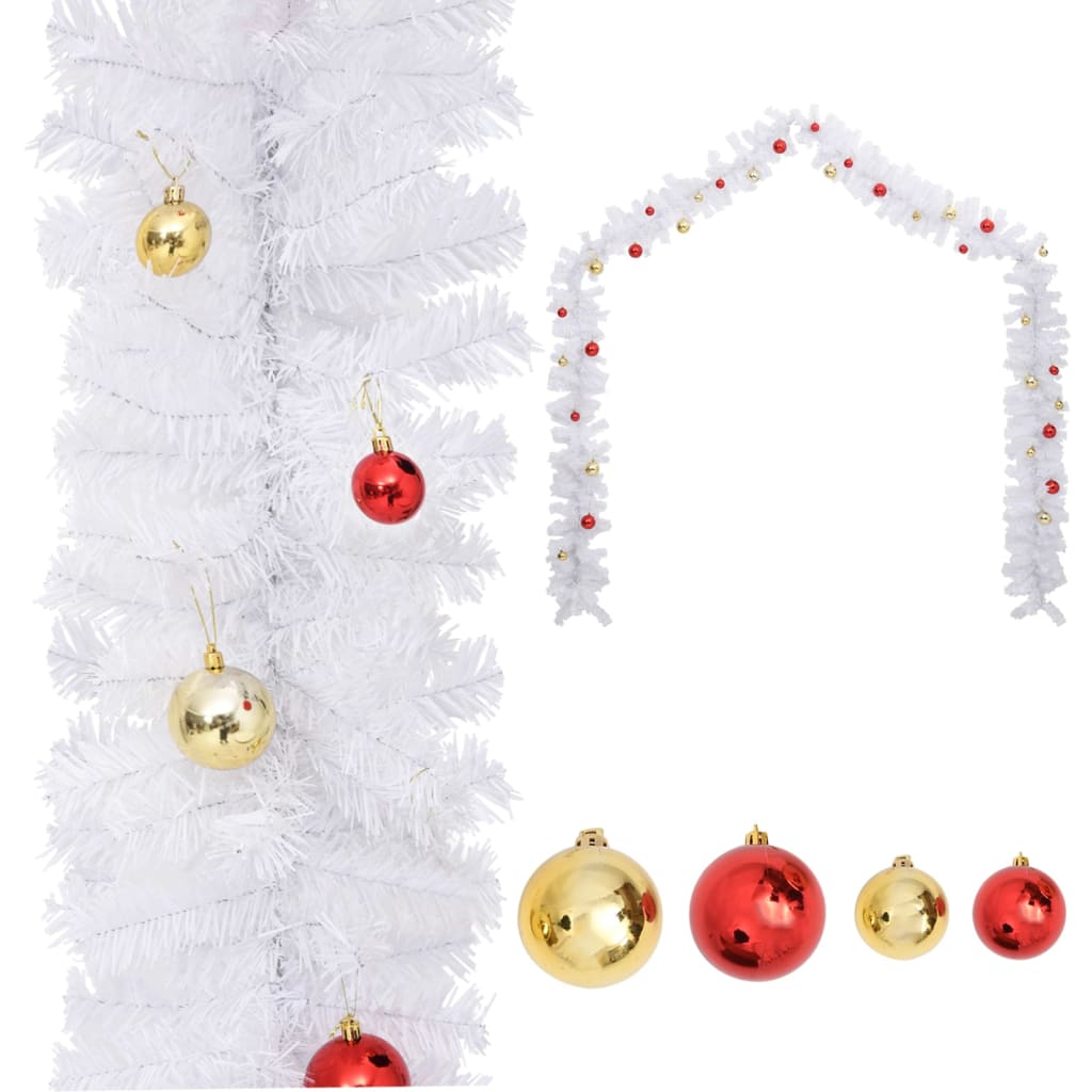 Christmas Garland Decorated with Baubles White 5 m