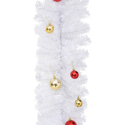 Christmas Garland Decorated with Baubles White 5 m