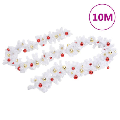 Christmas Garland Decorated with Baubles White 10 m