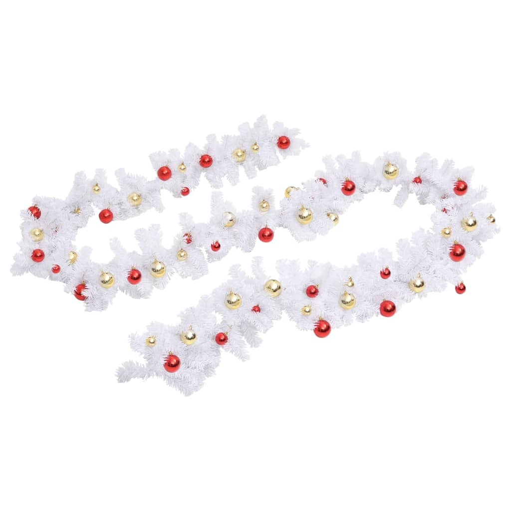 Christmas Garland Decorated with Baubles White 10 m