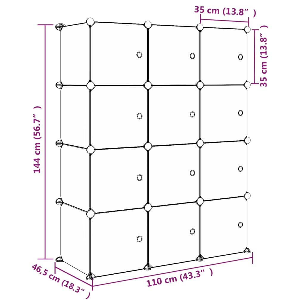 Cube Storage Cabinet for Kids with 12 Cubes Blue PP