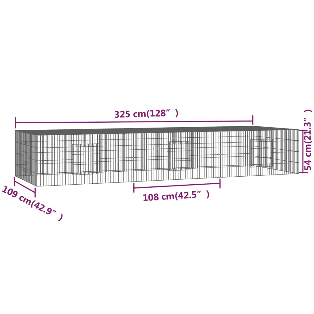 3-Panel Rabbit Cage 325x109x54 cm Galvanised Iron