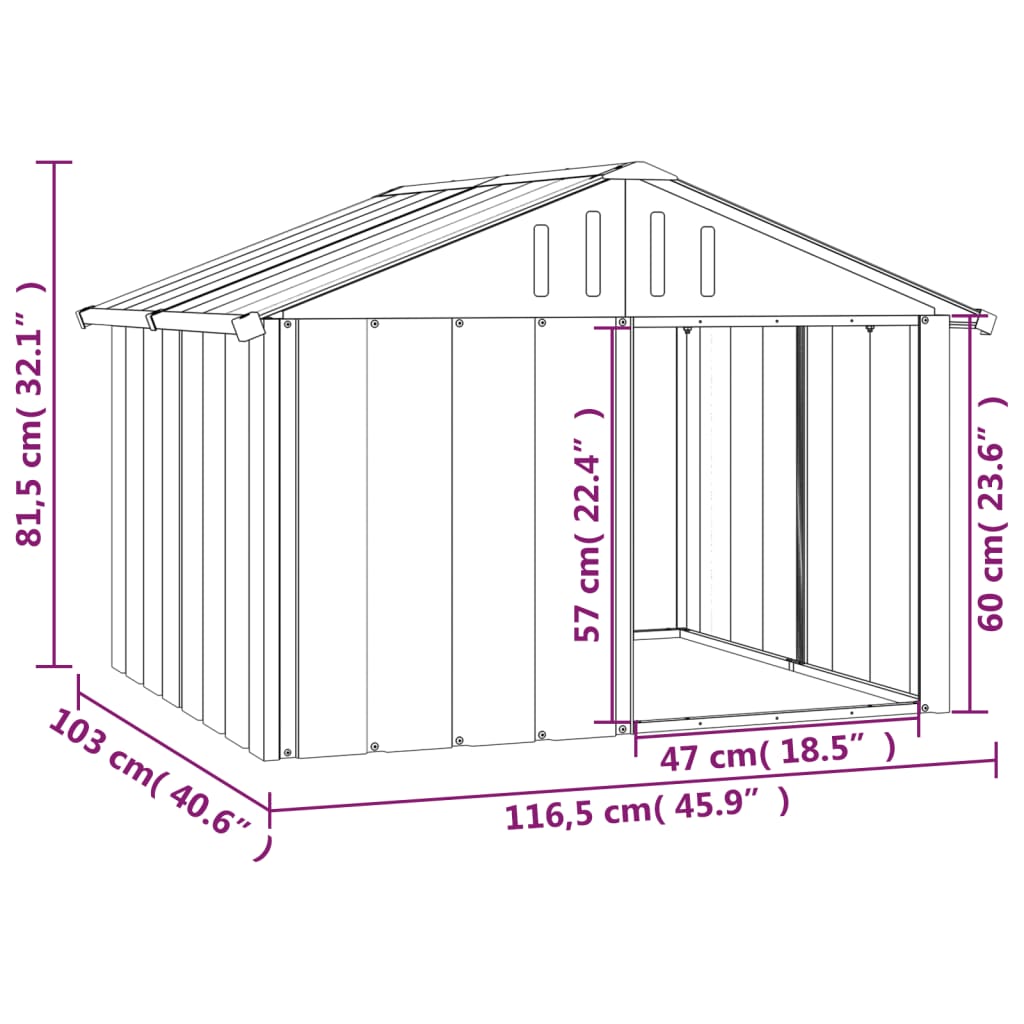 Dog House Grey 116.5x103x81.5 cm Galvanised Steel