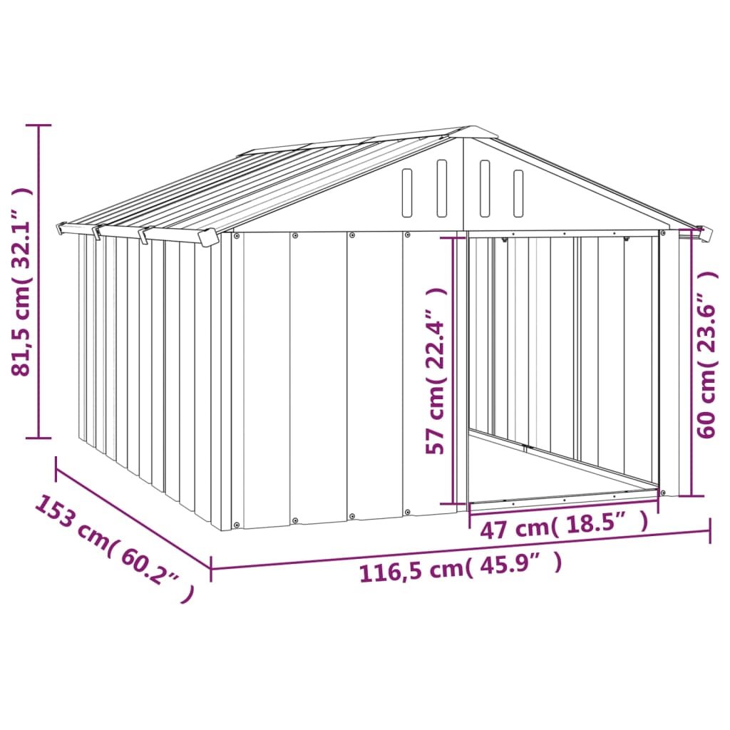 Dog House Grey 116.5x153x81.5 cm Galvanised Steel