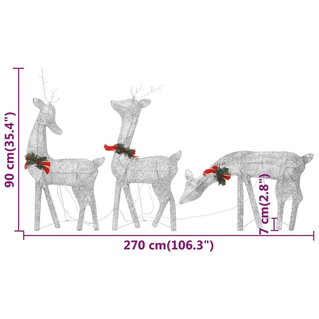 Christmas Reindeer Family 270x7x90 cm Silver Cold White Mesh