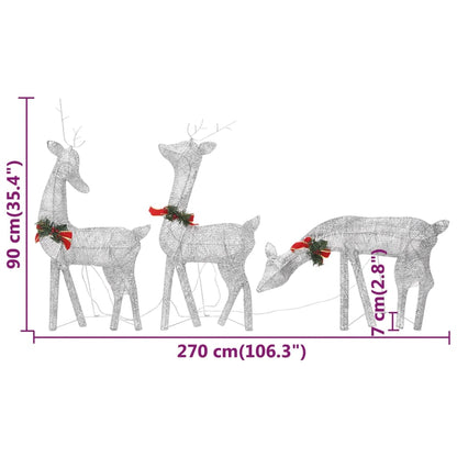 Christmas Reindeer Family 270x7x90 cm Silver Cold White Mesh