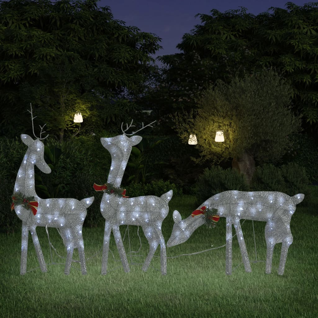 Christmas Reindeer Family 270x7x90 cm Silver Cold White Mesh