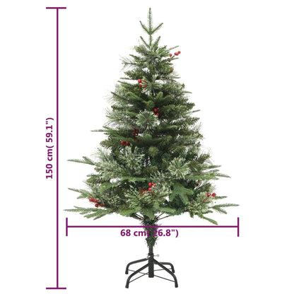 Pre-lit Christmas Tree with Pine Cones Green 150 cm PVC&PE