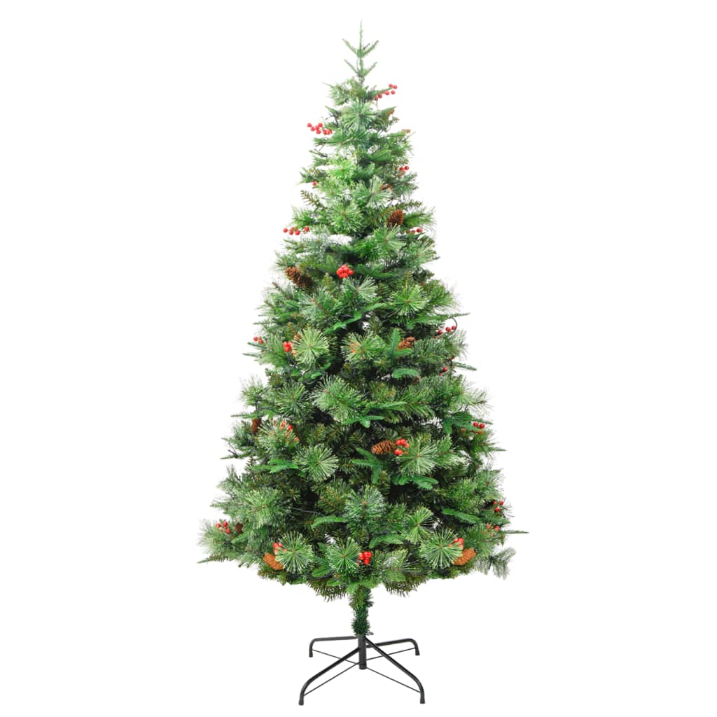 Pre-lit Christmas Tree with Pine Cones Green 225 cm PVC&PE