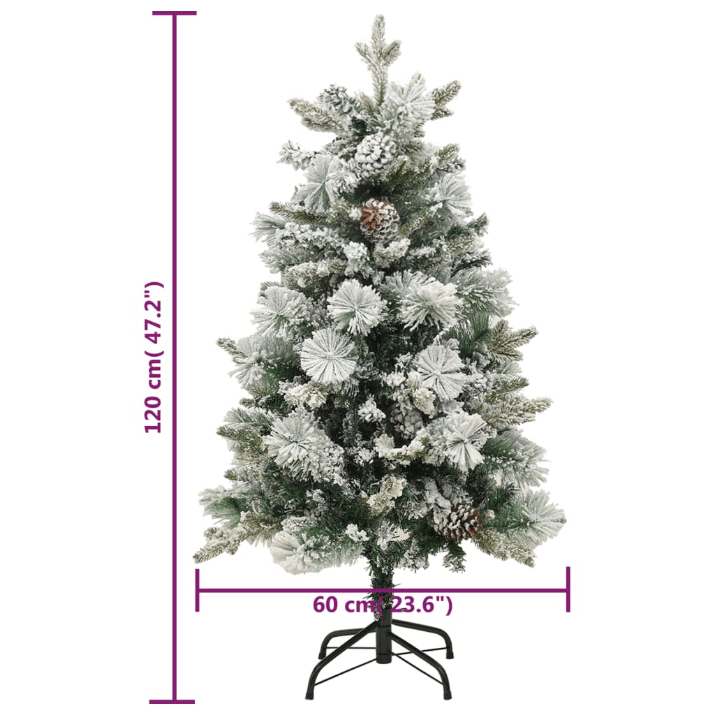 Pre-lit Christmas Tree with Flocked Snow&Cones 120 cm PVC&PE