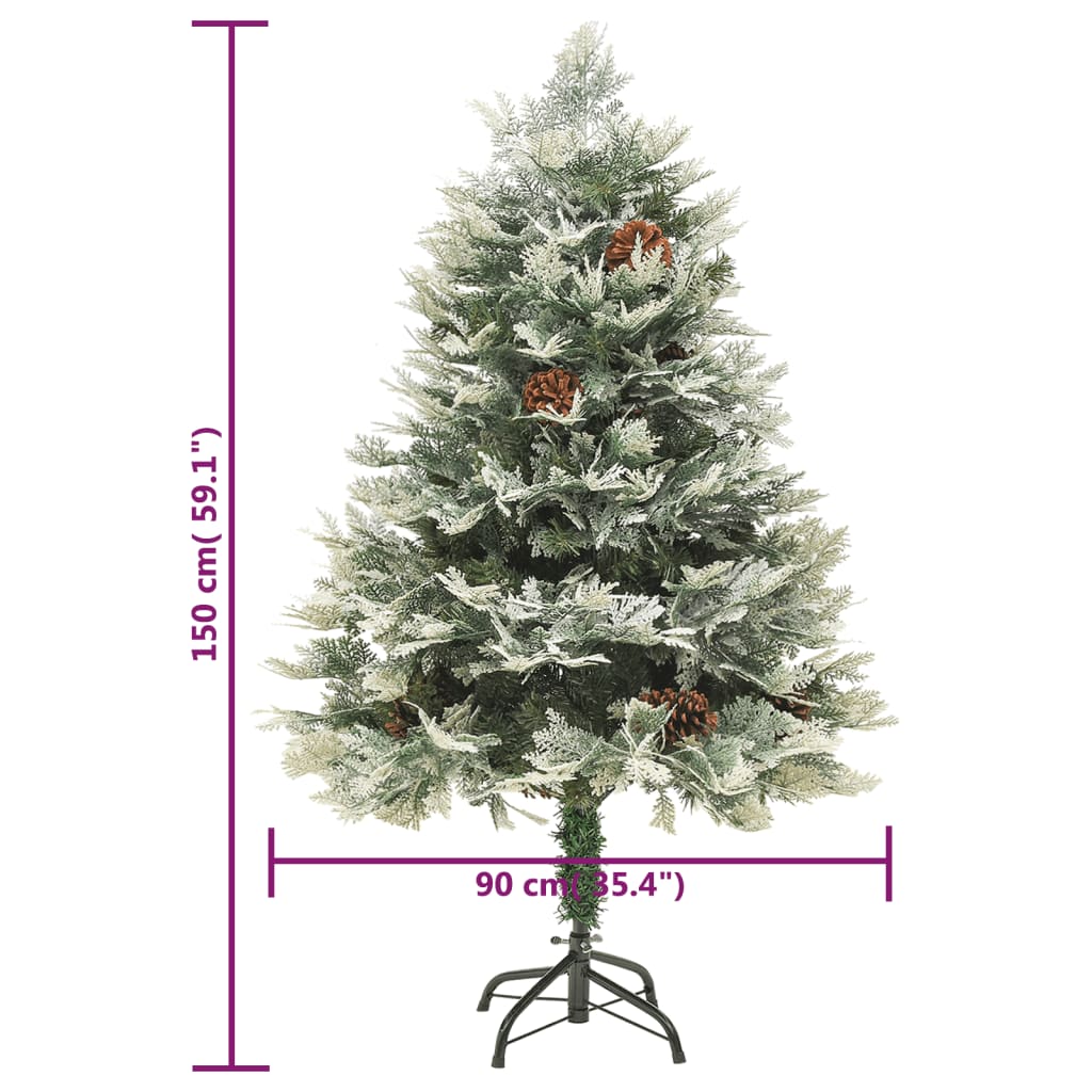 Pre-lit Christmas Tree with Pine Cones Green 150 cm PVC&PE