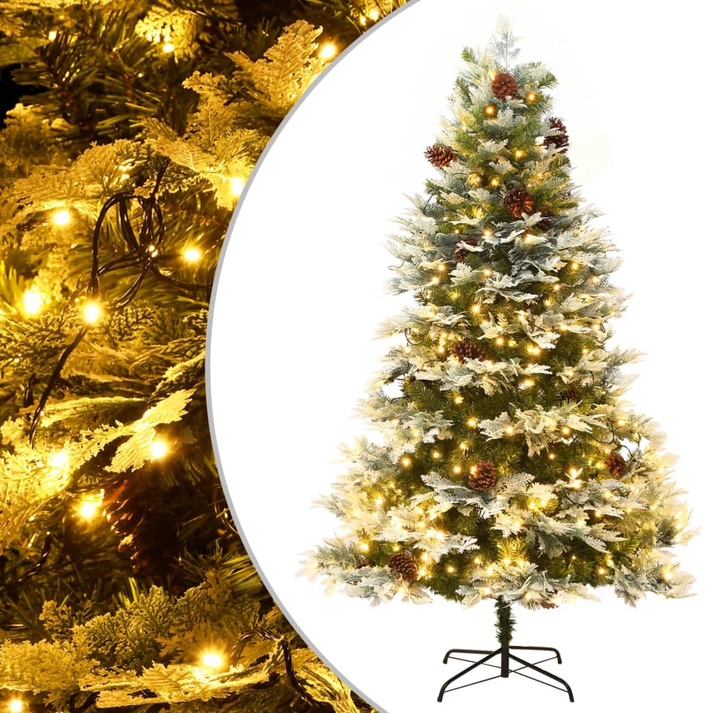 Pre-lit Christmas Tree with Pine Cones Green 225 cm PVC&PE