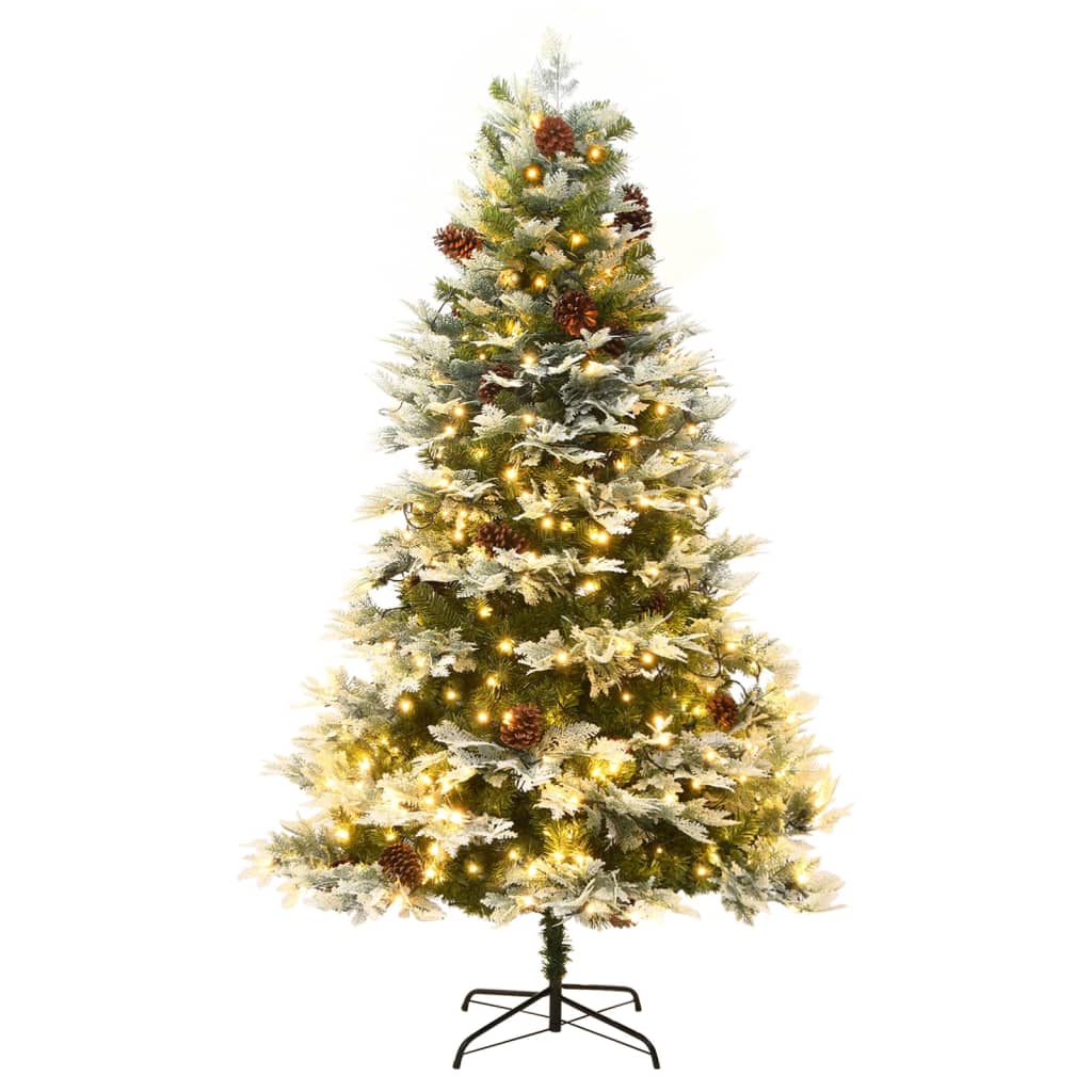 Pre-lit Christmas Tree with Pine Cones Green 225 cm PVC&PE