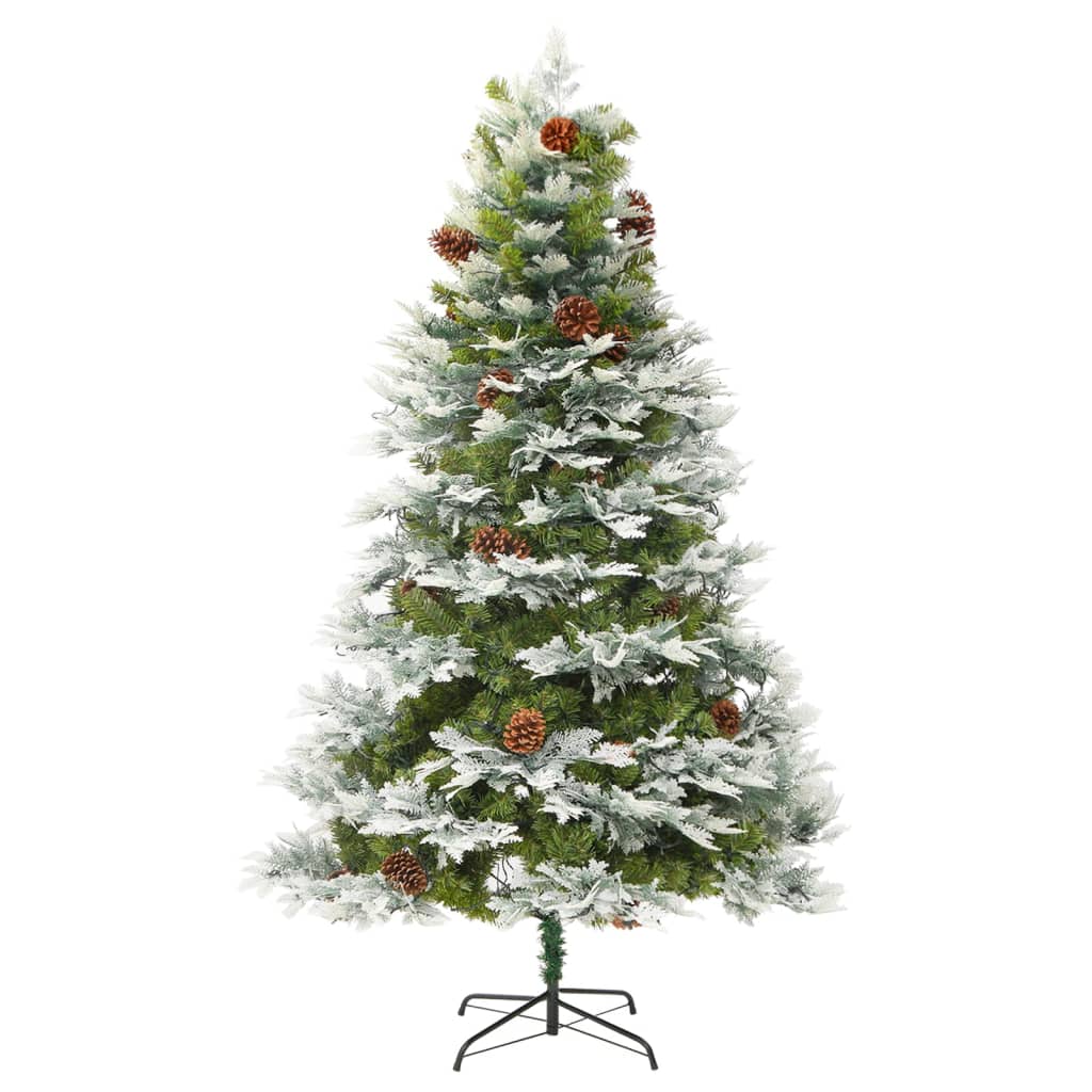 Pre-lit Christmas Tree with Pine Cones Green 225 cm PVC&PE