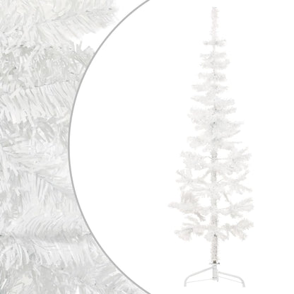 Slim Artificial Half Christmas Tree with Stand White 150 cm