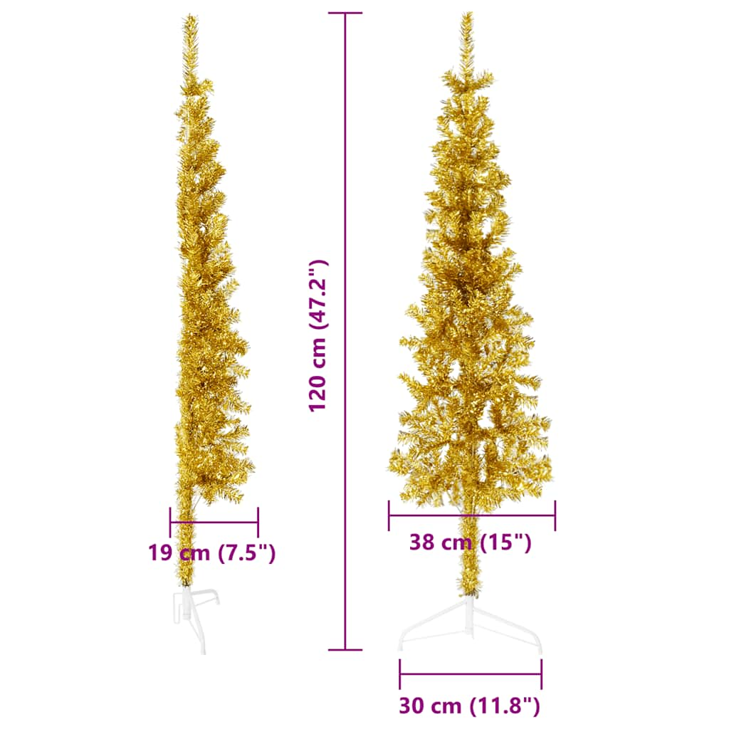 Slim Artificial Half Christmas Tree with Stand Gold 120 cm