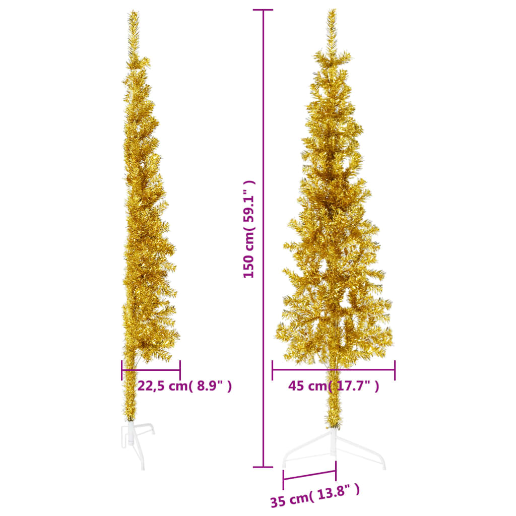 Slim Artificial Half Christmas Tree with Stand Gold 150 cm