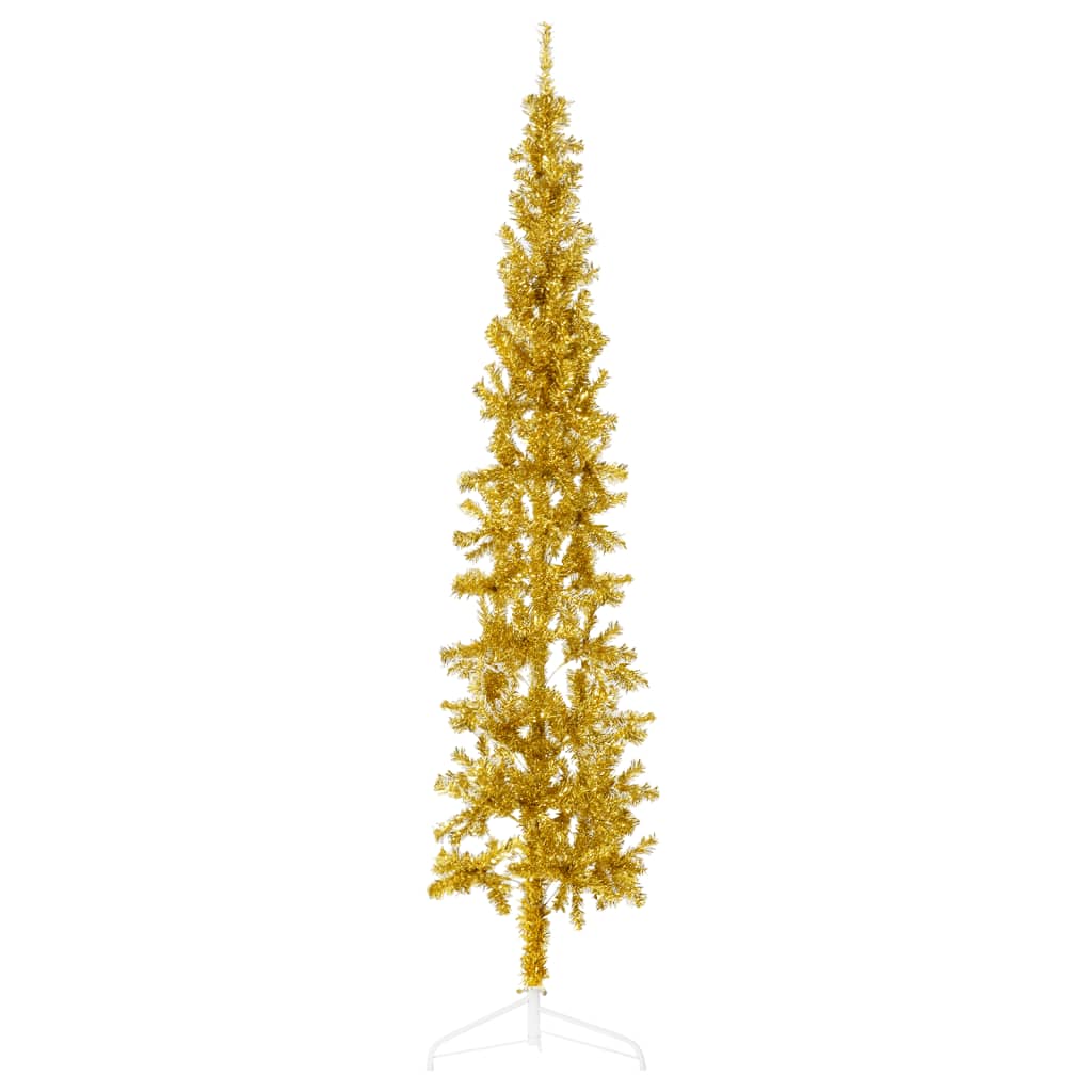 Slim Artificial Half Christmas Tree with Stand Gold 180 cm