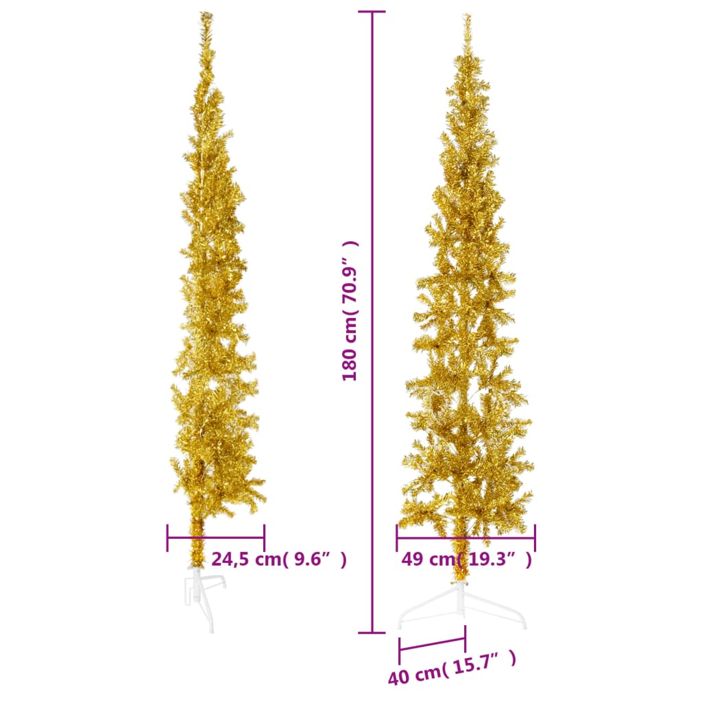 Slim Artificial Half Christmas Tree with Stand Gold 180 cm