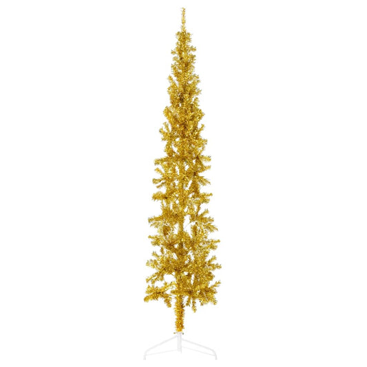 Slim Artificial Half Christmas Tree with Stand Gold 210 cm