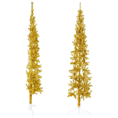 Slim Artificial Half Christmas Tree with Stand Gold 240 cm