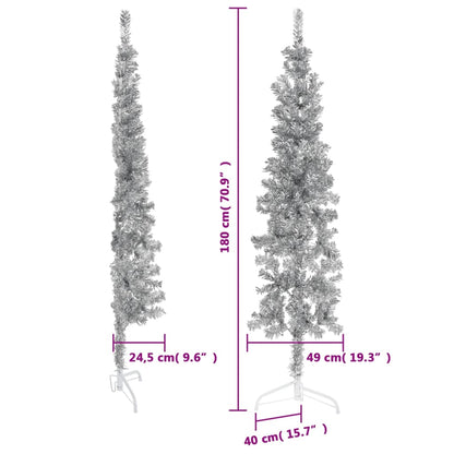 Slim Artificial Half Christmas Tree with Stand Silver 180 cm