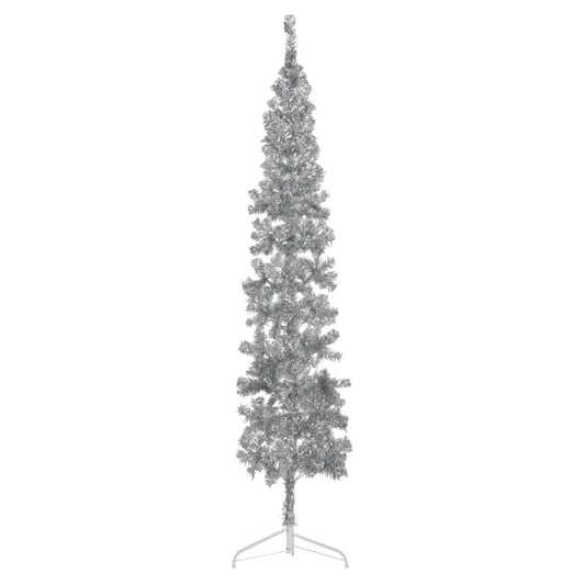 Slim Artificial Half Christmas Tree with Stand Silver 210 cm