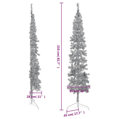 Slim Artificial Half Christmas Tree with Stand Silver 210 cm