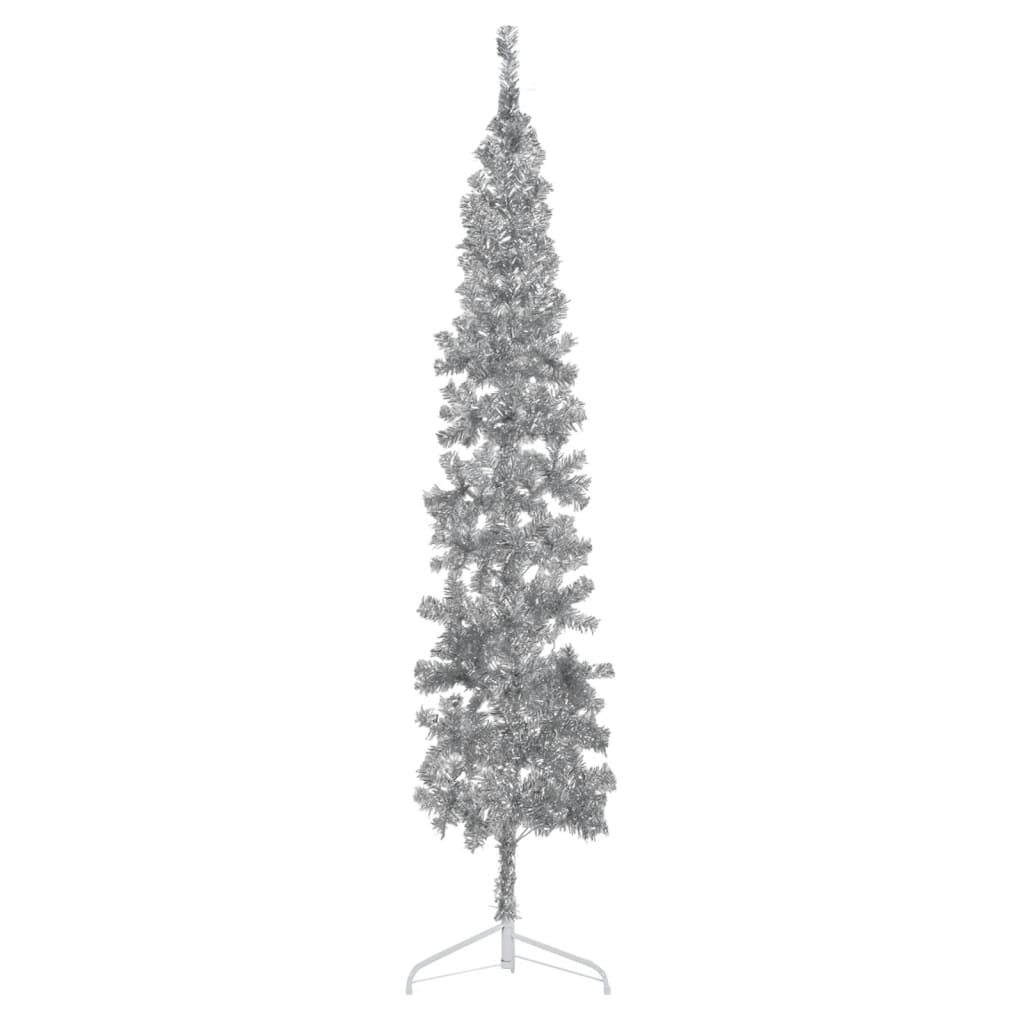 Slim Artificial Half Christmas Tree with Stand Silver 240 cm