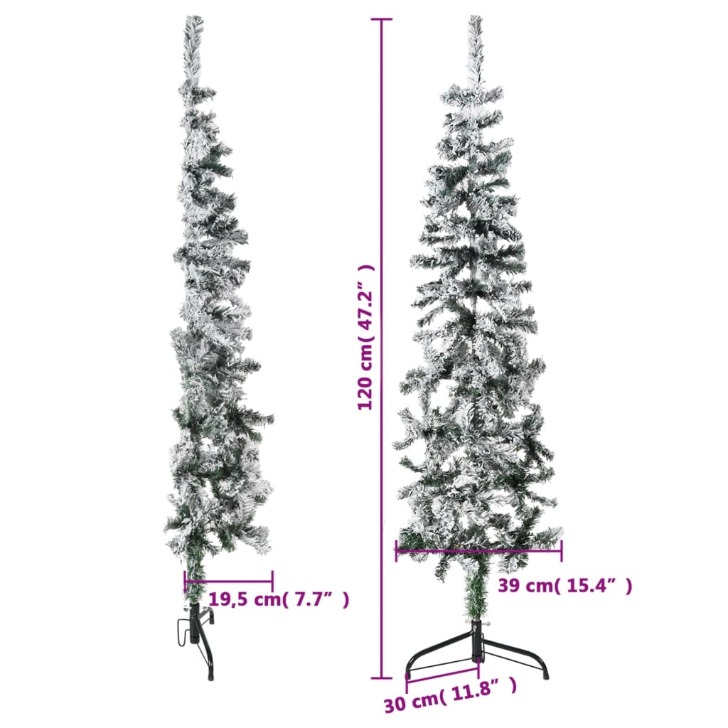 Slim Artificial Half Christmas Tree with Flocked Snow 120 cm