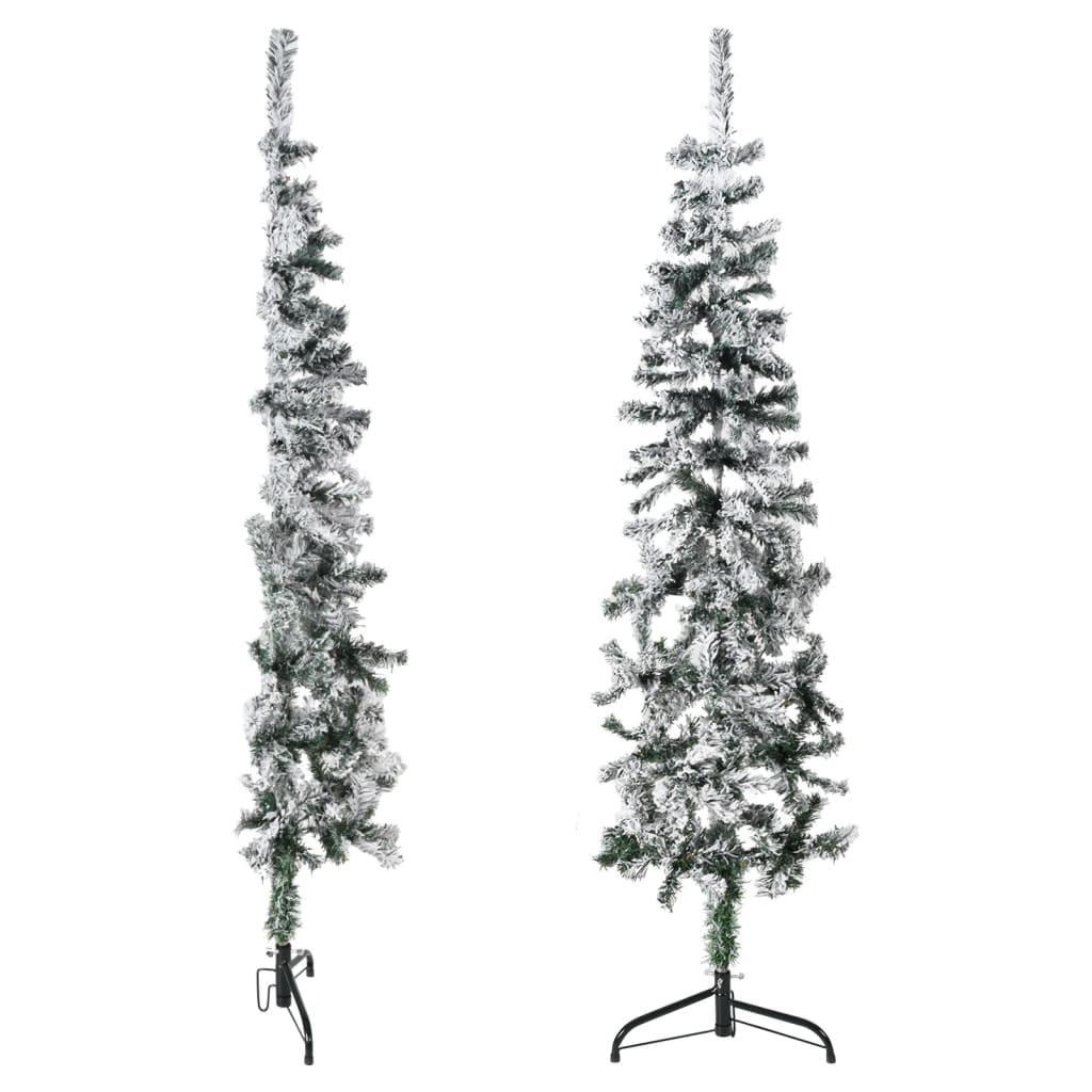 Slim Artificial Half Christmas Tree with Flocked Snow 150 cm