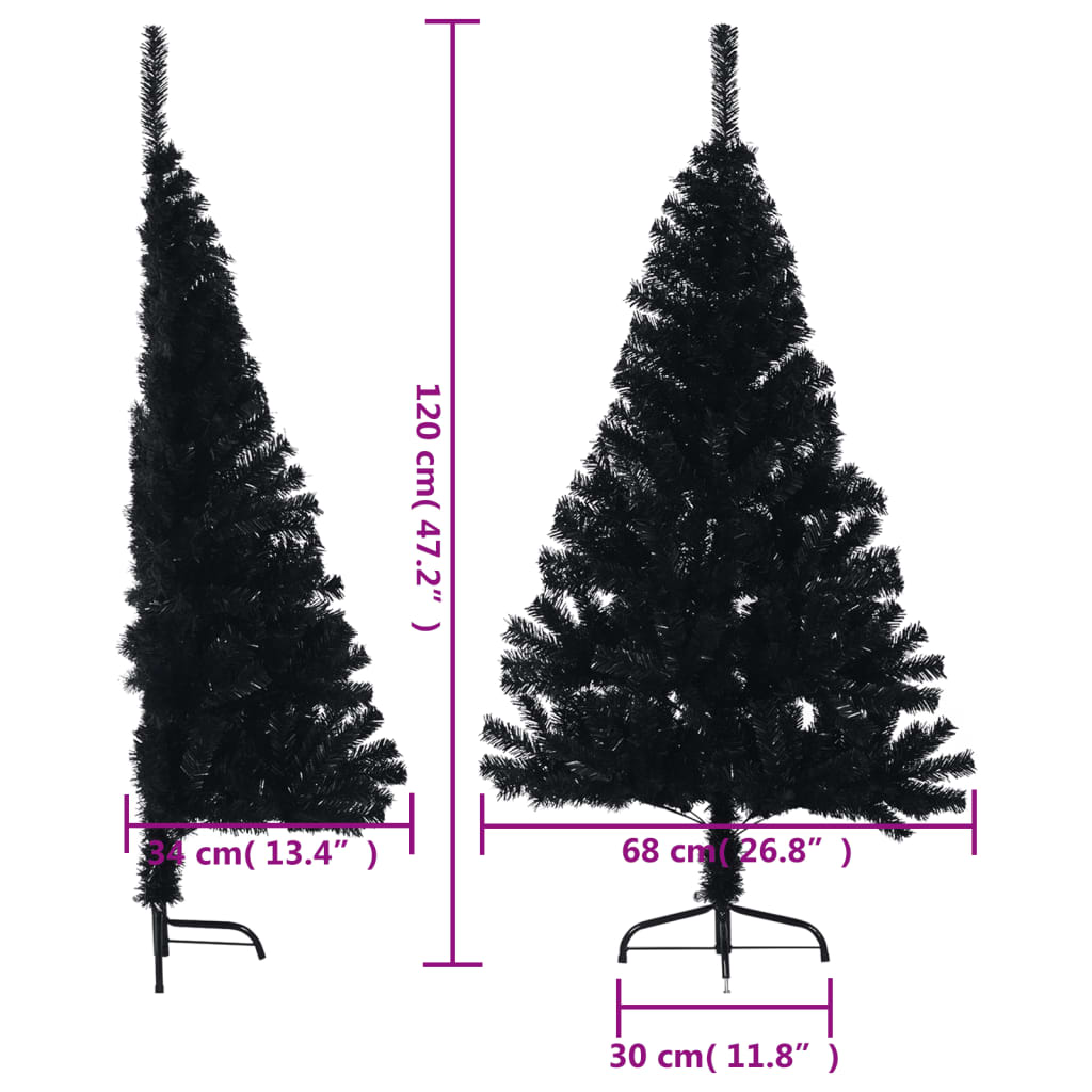 Artificial Half Christmas Tree with Stand Black 120 cm PVC