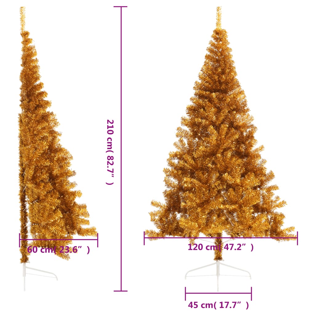 Artificial Half Christmas Tree with Stand Gold 210 cm PET