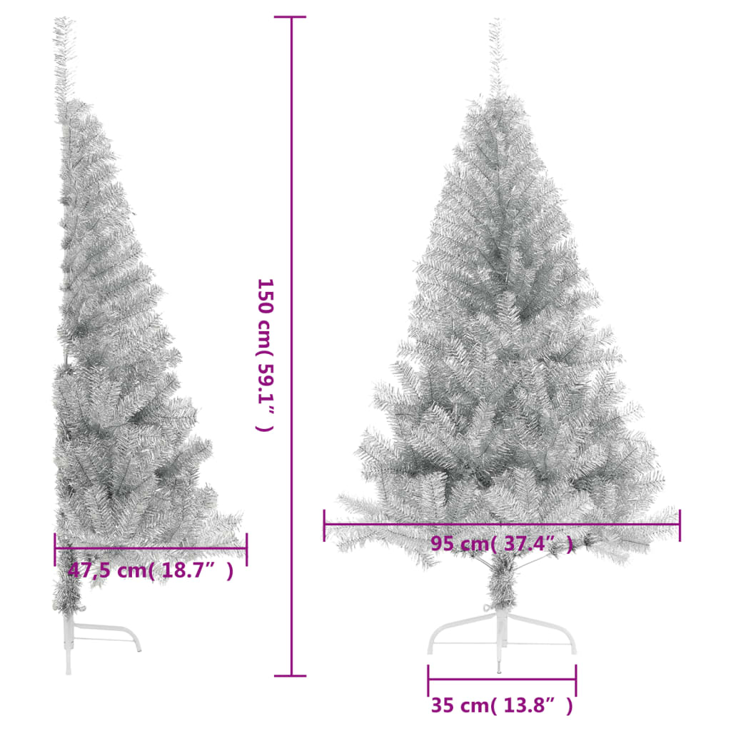 Artificial Half Christmas Tree with Stand Silver 150 cm PET