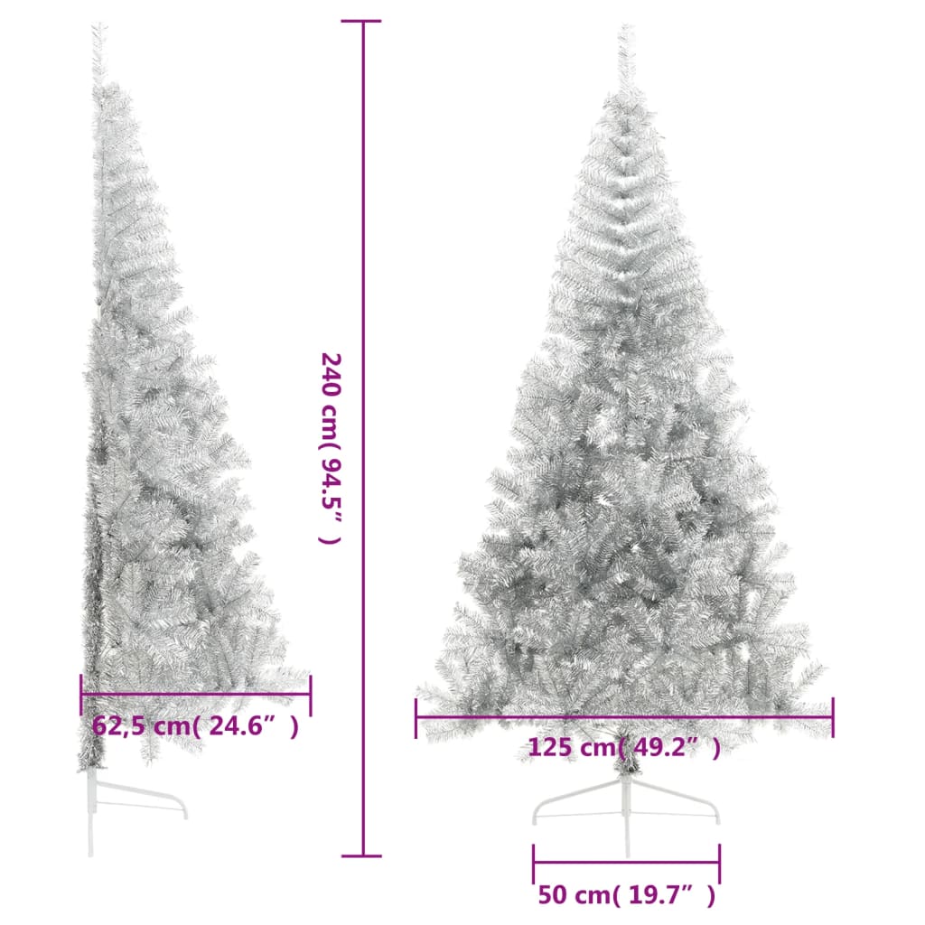 Artificial Half Christmas Tree with Stand Silver 240 cm PET