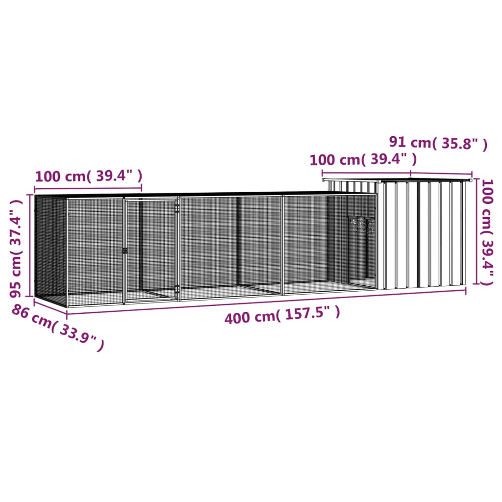 Chicken Cage Anthracite 400x91x100 cm Galvanised Steel