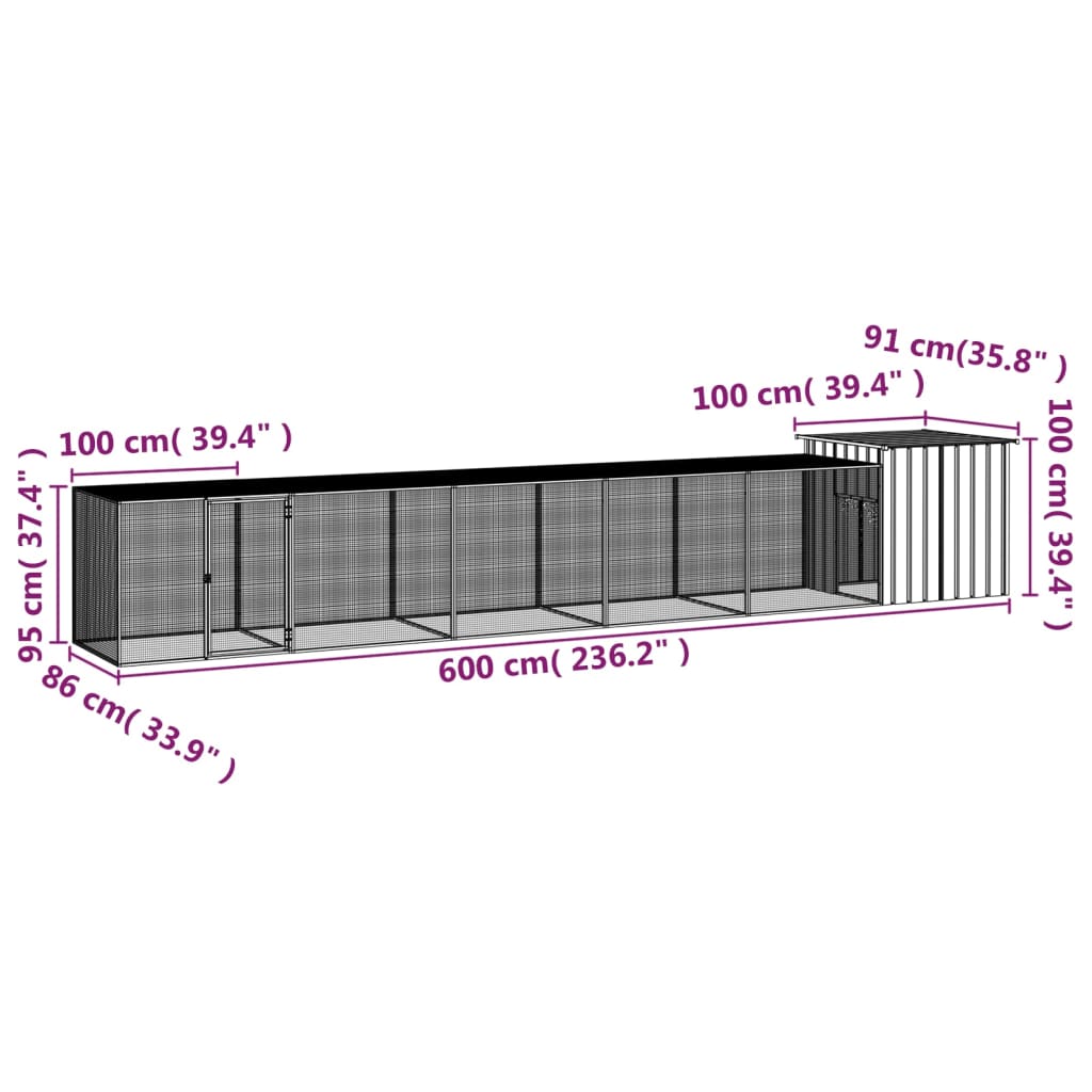 Chicken Cage Anthracite 600x91x100 cm Galvanised Steel