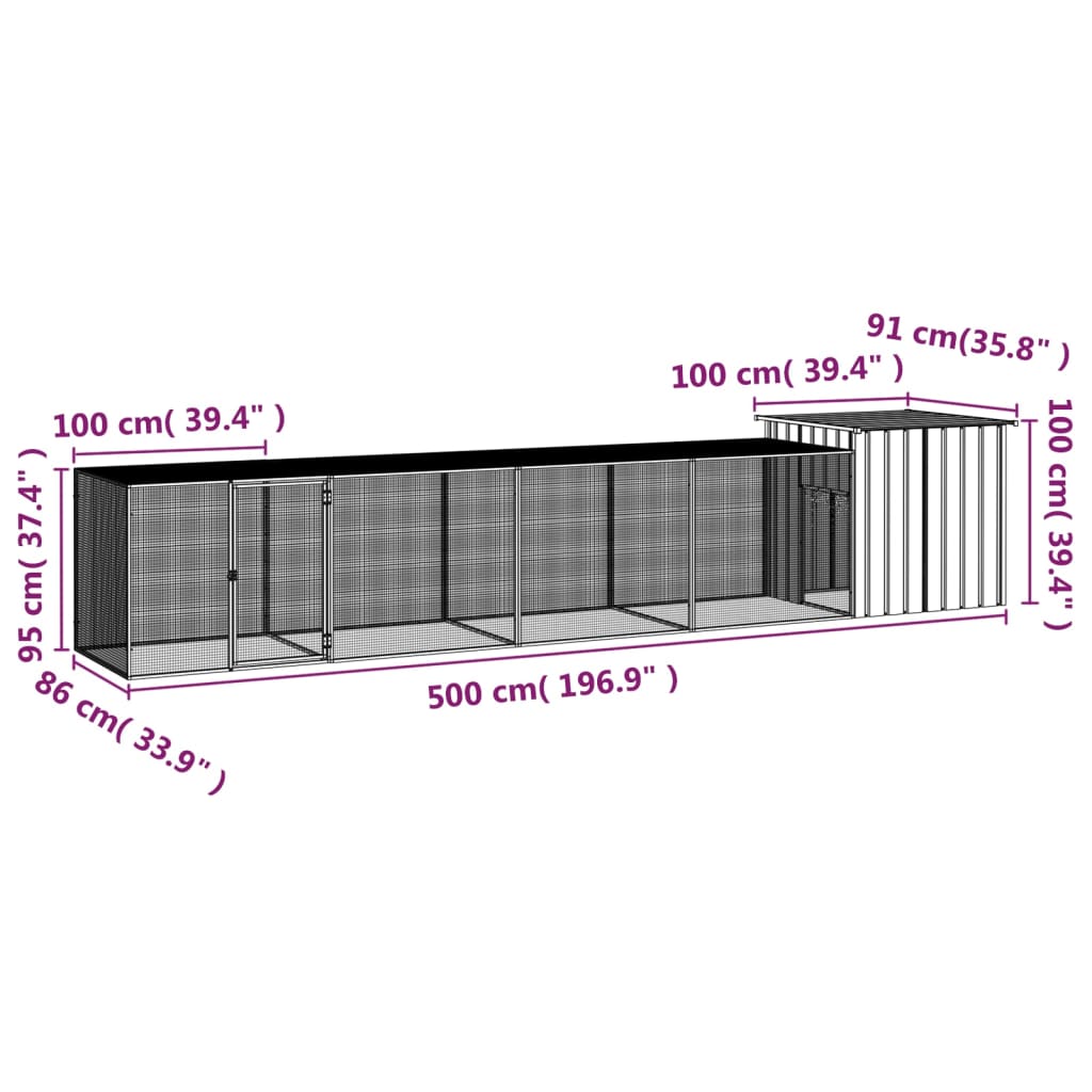 Chicken Cage Grey 500x91x100 cm Galvanised Steel