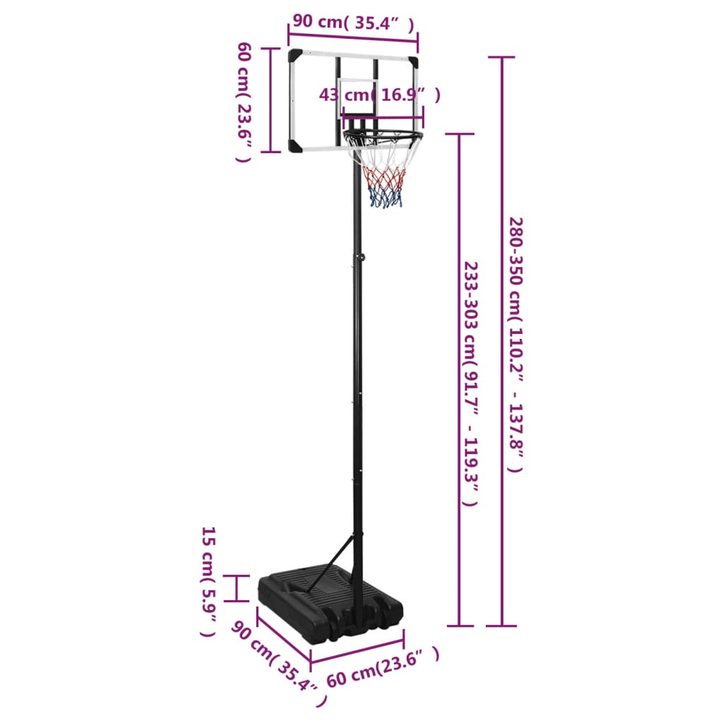 Basketball Stand Transparent 280-350 cm Polycarbonate